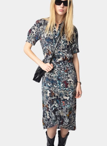 Robe midi imprimée à manches courtes ZADIG&VOLTAIRE Bleu